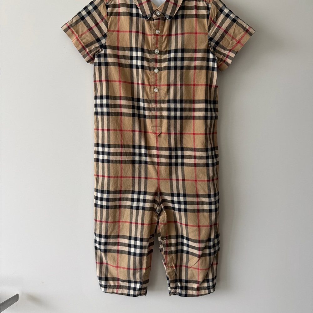 Burberry Beige and Black Plaid Jumpsuit
